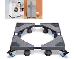 Verstelbare wasmachinesokkel, wasmachine-onderstel, onderkast, beweegbare sokkel voor koelkast, droger en wasmachine, (45 - 75 cm) - 8 voeten en 4 wielen, grijs