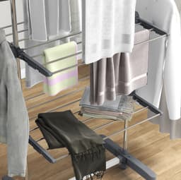 COVREO Droogtoren 142x55x152 cm – grijs staal, 3 niveaus, inklapbaar met 6 wielen — thumbnail 3