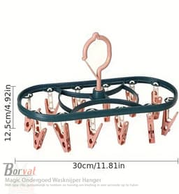 Borvat® - Magic Ondergoed Wasknijper Hanger 360 Opvouwbare Waslijn Multifunctionele Ruimtebesparend Goedkope Betaalbare 12 Wasknijpers Kleerhanger 12 Wasknijpers - Set — thumbnail 3