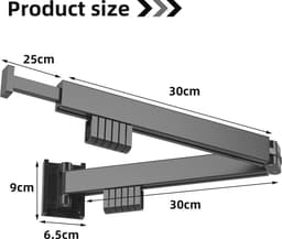 Inschuifbaar wanddroogrek voor kleding met haken - ruimtebesparend en opvouwbaar 85 cm/115 cm — thumbnail 2