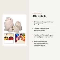 Dailygoods- Waszak Grote Capaciteit - Waszakken voor Wasgoed - Waszak met Koordvergrendeling - Natuurlijk Katoen - Milieuvriendelijk - 15x20 cm - Wasmand — thumbnail 5