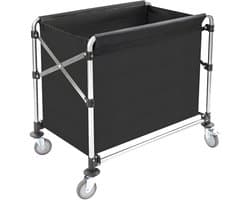 Wasmandkar – Voor hotels en woningen – opvouwbaar met zwenkwielen en metalen frame met binnenvoering, hoge draagkracht (200 kg) – metaal/kunststof – zwart