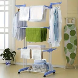 4-laagse Droogkledingrek170x76x50cm , 6 opvouwbare vleugels en 2 draaibare armen, stevig frame, geschikt voor binnen/buiten gebruik, draagbare kledinghanger, voor appartementen, slaapkamers, balkons, Blauw. — thumbnail 1