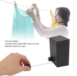 Intrekbare Waslijn - Drooglijn Uittrekbaar - Kleding Drogen - Roestvrijstalen Kabel - 42 meter - Koel Zwart — thumbnail 3