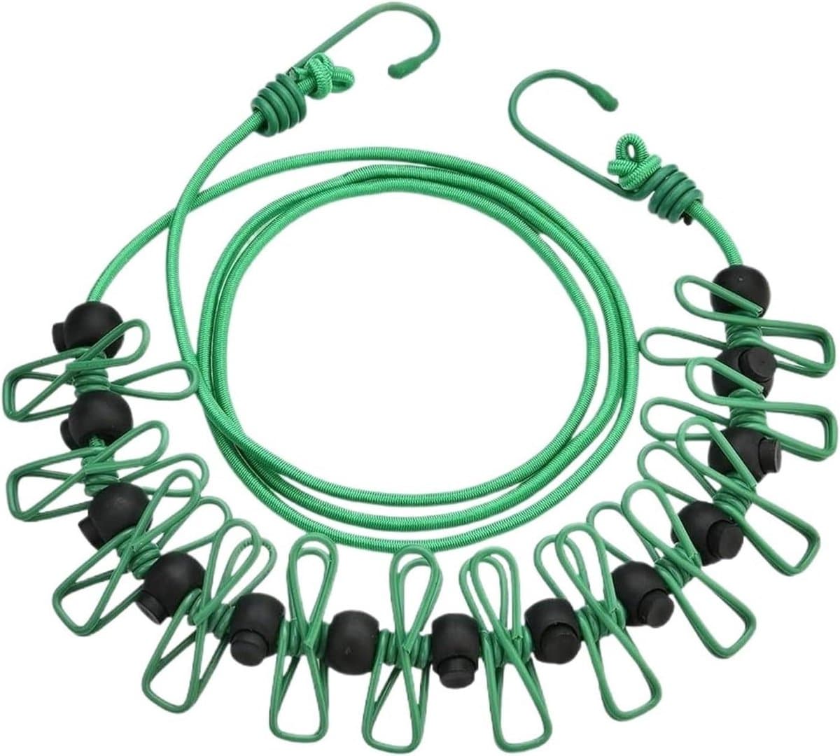 Waslijn Doek Outdoor - Camping Waslijn Intrekbaar - Kleding Drogen - Verstelbare Lengte - 1.0 Meter - Groen — afbeelding 1