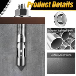 Boutenankers Set - Spieankers Schroeven - Zware Bevestiging Beton - Snelle Montage Tijdloos - M10x110mm 12 Stuks - Zilverkleurig — thumbnail 4