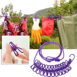 Draagbare Waslijn - Reiswaslijn Kledinglijn - Kleding Drogen - Met 12 Wasknijpers - 3.6 Meter - Paars — thumbnail 3