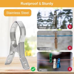 8 stuks - roestvrijstalen kledingclips - Wasknijpers - Winddichte clips van roestvrij staal - zeilclips - Gordijnclips - voor dekbedden - lakens - kleding - 14cm - Zilver - Sterk en duurzaam — thumbnail 3