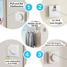 Uitschuifbare Waslijn - Intrekbare Kledinglijn - Ruimte Besparen - Niet Doorhangend Design - 51 Meter Kabel - Wit — thumbnail 2