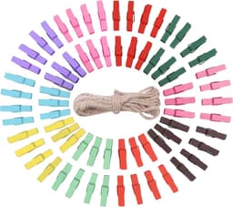 Kleine Wasknijpers - Houten Clips - Decoratie Ophangen - Natuurlijk Hout - 100 Stuks - Kleurrijk — thumbnail 1