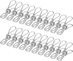 Wasknijpers Roestvrij Staal - Kledinghangers Clips - Kleding Drogen Buiten - Sterke Winddichte Grip - 50 Stuks - Zilverkleurig — thumbnail 1