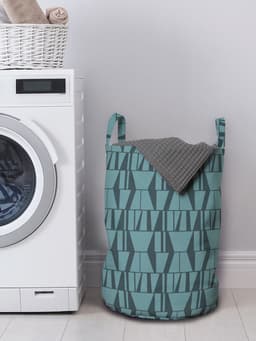 ABAKUHAUS groene waszak, moderne vierkante driehoeken, wasmand met handvatten, trekkoordsluiting voor wasserettes, tealblauw donkerblauw — thumbnail 3