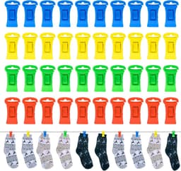 Pack van 40 Multicolour Plastic Sok Clips met Haakjes - Kleine Antislip Sok Clips voor Droger en Hangende Sokken - Schattige Sok Clips en Wasknijpers voor Waslijn — thumbnail 1