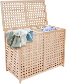Ruime wasmand 89 x 46 x 67 cm met 2 waszakken, dubbele wasmand voor badkamer, wasruimte en zwembadgebruik — thumbnail 1