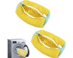 Set van 2 herbruikbare wasschoenentassen voor wasmachine en droger, geschikt voor diverse schoenmaten (geel)