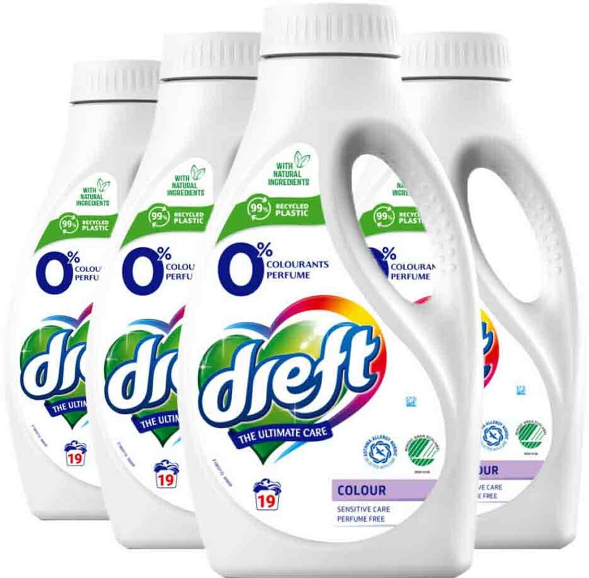 Dreft Vloeibaar Wasmiddel 0% Gekleurde Was 19 Wasbeurten - 4 x 988 ml - Voordeelverpakking — afbeelding 1