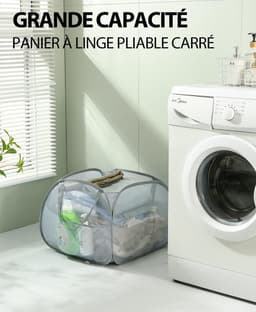 Opvouwbare wasmand, pop-up wasmanden, waszak, wasmand voor vuile was met handvat voor badkamer, slaapkamer, wasruimte, kinderkamer en op reis, grijs — thumbnail 3