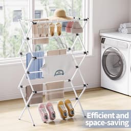 Opvouwbare kledingdroger, 3-laags kledingdroger, ruimtebesparende wastoren, opvouwbare wasdroger, handdoekenrek voor kleding, ideaal voor kleine ruimtes, wit — thumbnail 2
