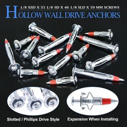 Glarks 76Pcs Toggle Bolt and Hollow Wall Drive Anchors Kit, 1/8" 3/16" 1/4" Round Head Toggle Bolts and 1/8'' 35/46/59mm Molly Bolt Drive Hollow Drive Wall Anchor Assortment Set — thumbnail 2