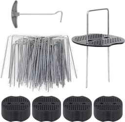 Roestbestendige grondankers voor tuin en camping, set van 50 stuks + haringtrekker, gegalvaniseerd staal met bufferschijf voor onkruiddoek — thumbnail 1