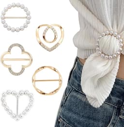 Set van 5 T-shirtclips, kledingbroches, stoffen ringvormige dasspelden voor ronde T-shirts, trendy metalen ronde clip voor dameskleding — thumbnail 1
