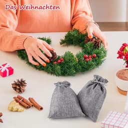 Jute Zakje met Trekkoord 20x15 cm Grijs Linnen Opbergzak voor Fruit en Kerstcreaties — thumbnail 5