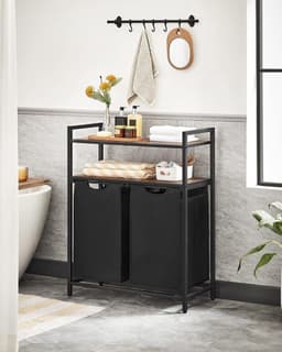 Bobbel Home - Wasmand - 2 vakken - 2 planken - Metalen frame - Bruin & Zwart — thumbnail 1