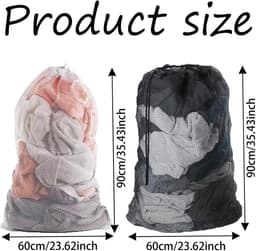 MK Stoer -Wasmachinetas - Herbruikbare waszak - Extra groot - Trekkoord - Kleding opbergen - Geschikt voor wasmachine - Wit/Zwart - 2 stuks grote wasmachinetassen, 60 x 90 cm, herbruikbare reistas met trekkoord, opbergzak voor kleding. — thumbnail 5