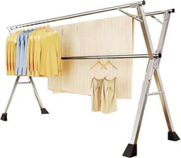 Droogrek Staand - Wasdroger Rek - Kleding Drogen - Opvouwbaar Roestvrij Staal - 200cm Hoog — thumbnail 1
