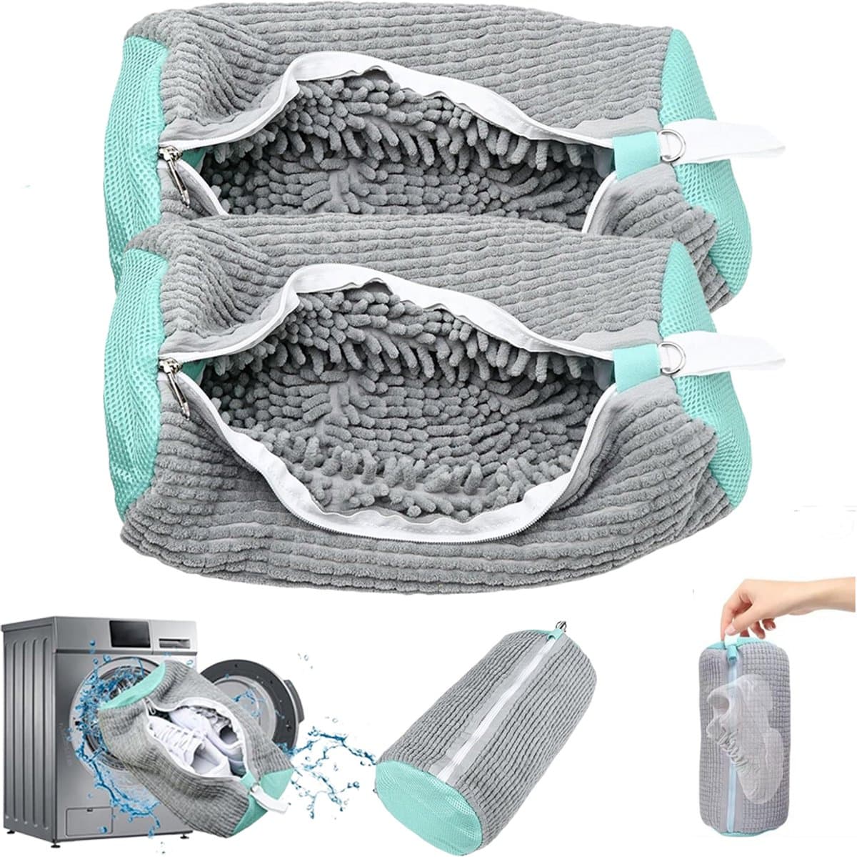 2 stuks Schoenen waszak - Sneaker waszak - Waszak voor schoenen - Grijze schoenen waszak - Herbruikbare schoenwaszakken zijn geschikt voor de wasmachine en droger en reinigen en beschermen alle soorten schoenen — afbeelding 1