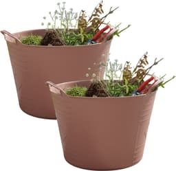 Excellent housewares Flexibele kuip / emmer - 2x - oudroze - 15 liter - kunststof - 35 x 28 cm — thumbnail 1