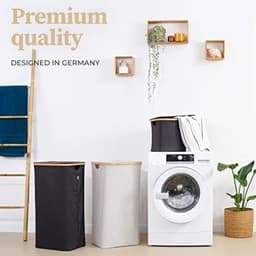 Wasmand met Deksel 100 Liter - Opvouwbare Wasbare Waszak - Multifunctionele Opbergdoos voor Vuil Textiel - Grijs — thumbnail 3