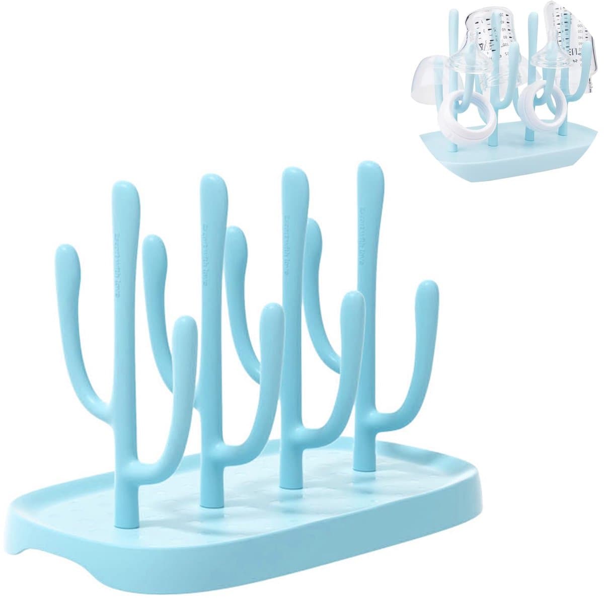 Droogrek voor babyflessen - Flessendroogrek - Draagbaar flessenrek - Uitneembaar - Droogrek met lekbak - Geschikt voor zuignappen, bekers en babyflessen en accessoires - Blauw — afbeelding 1