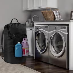 Waszak - Waszak met schouderband en netvak - Wasrugzak - Grote draagbare wasmand - Perfect voor studenten, wasserettes en reizen in appartementen - Zwart — thumbnail 2