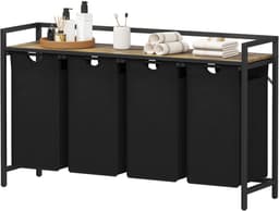 Wassorteerder - Met 4 Vakken, Opbergplank en Uittrekbare Zakken, 168L (4x 42L) - Voor Wasruimte, Badkamer en Slaapkamer - Zwart — thumbnail 1