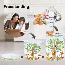 Ronde Opbergmand - Met bosdieren print (hertje, eekhoorn, vos) - Voor speelgoed en kleding in de kinderkamer - Groen, 36x45 cm — thumbnail 3