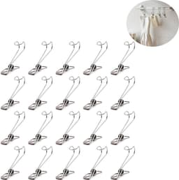 Roestvrij Stalen Washaken - kledinghaak RVS haak - reisdraagkleding - Washaken Clip - Drooghaak voor kleding - Antislip Kledinghangers - Washaken met klemmen - kleerhangers voor sokken - Veelzijdig - 20 stuks - zilver — thumbnail 1