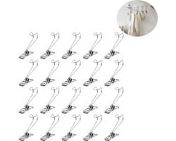 Roestvrij Stalen Washaken - kledinghaak RVS haak - reisdraagkleding - Washaken Clip - Drooghaak voor kleding - Antislip Kledinghangers - Washaken met klemmen - kleerhangers voor sokken - Veelzijdig - 20 stuks - zilver — afbeelding 1