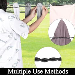 2 stuks - Waslijn - reiswaslijn - zonder pinnen - draagbare reiswaslijn - met haken en zuignap - winddichte reiswaslijn - voor kamperen - drogen van kleding buitenshuis - zwart - 1.5 m - uitrekbaar tot 2,5 m — thumbnail 2