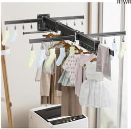 RFWR® Ruimtebesparend wanddroogrek - 124 cm, uittrekbaar met 20 clips - Ideaal voor balkon, badkamer en terras — thumbnail 1
