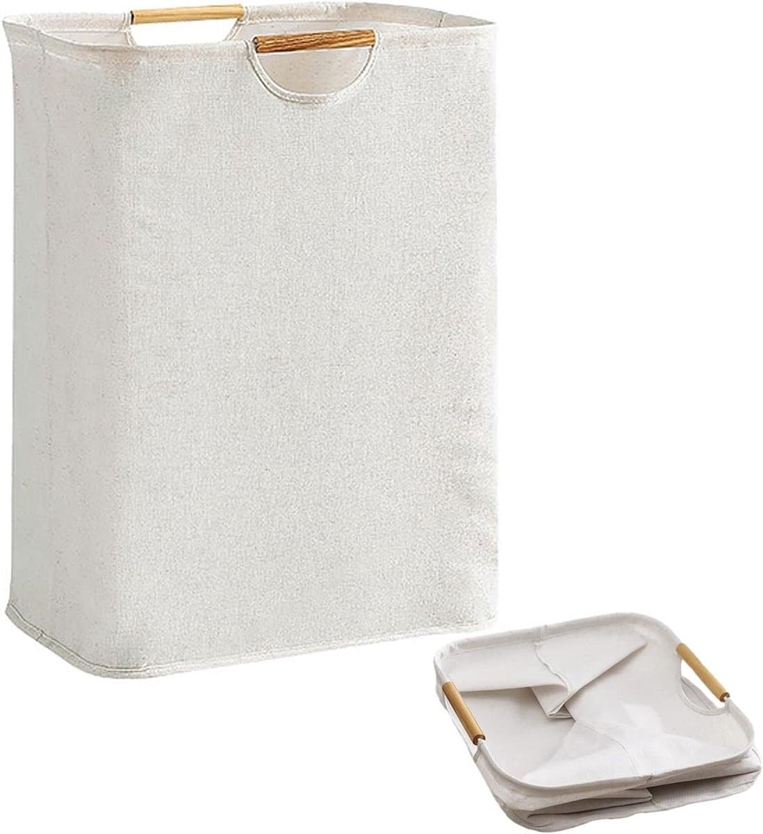 Waterdichte wasmand - Kleine opvouwbare wasmand - Met versterkte houten handgreep - 36L speelgoedwasmand - Opbergmand voor vuile was - Voor wasgoed, badkamer (lengte 40 cm) — afbeelding 1