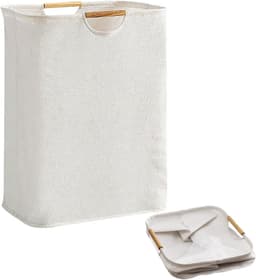 Waterdichte wasmand - Kleine opvouwbare wasmand - Met versterkte houten handgreep - 36L speelgoedwasmand - Opbergmand voor vuile was - Voor wasgoed, badkamer (lengte 40 cm) — thumbnail 1