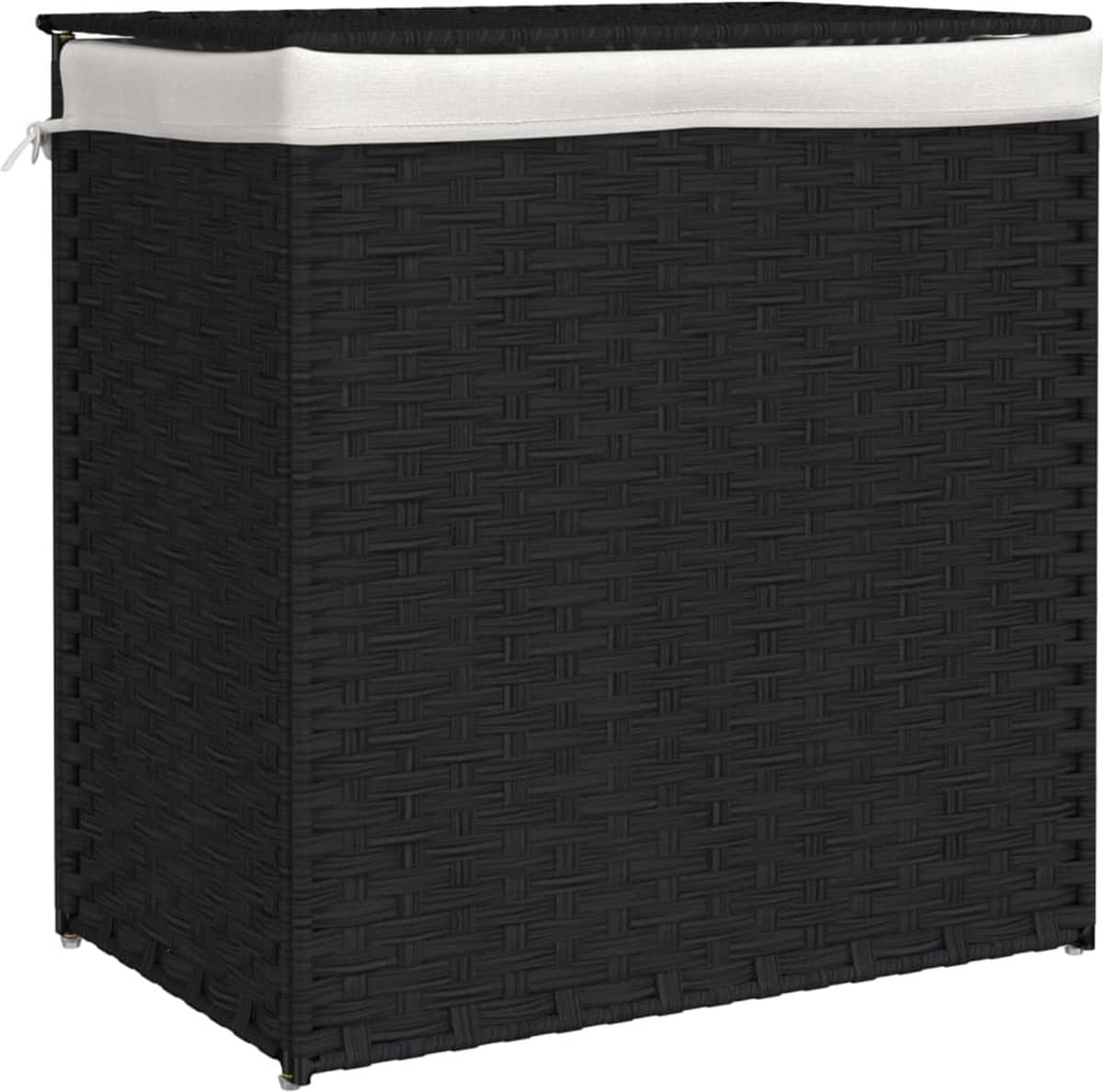 vidaXL - Wasmand - met - 2 - vakken - 53x35x57 - cm - poly - rattan - zwart — afbeelding 1