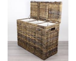 MigoStyling - Wasmand - 3 vakken - Brown - Met deksel - 85 x 40 x H65 - Riet - Rotan - Duurzaam