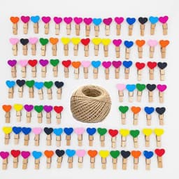 Allecta - Mini houten hartharingen (100 stuks) met kleurrijke wasknijpers en jute touw voor DIY kunst en bruiloftdecoraties. — thumbnail 1