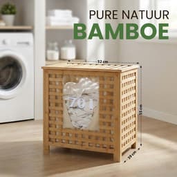 CLP Wasmand met deksel - Ronthy - Wasbox - Waszak 70L wasbaar uitneembaar - Bamboe Frame - voor Badkamer - natura — thumbnail 5