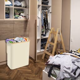 Wasmand 3 Vak – Wasverzamelaar met Deksel en 3 Wasbare Waszakken, Oxford Stof, 140L, Ideaal voor Badkamer en Wasruimte, Beige — thumbnail 4