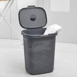 Faux Rotan 50 Liter Wasmand met Deksel - Houtskoolgrijs — thumbnail 5