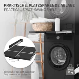 Universeel Tussenframe voor Wasmachine en Droger met Uitschuifbare Plaat - 60x60 cm - Zwart Verbindingsframe en Opbergruimte — thumbnail 3