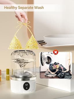 Draagbare wasmachine met mini-wasbakjes voor lingerie, LED-display, 1 liter inhoud, IP67 waterdicht, wast voorzichtig sokken, bikini's en poppenkleding; perfect voor op reis, in appartementen, op de camping en in studentenkamers. — thumbnail 2